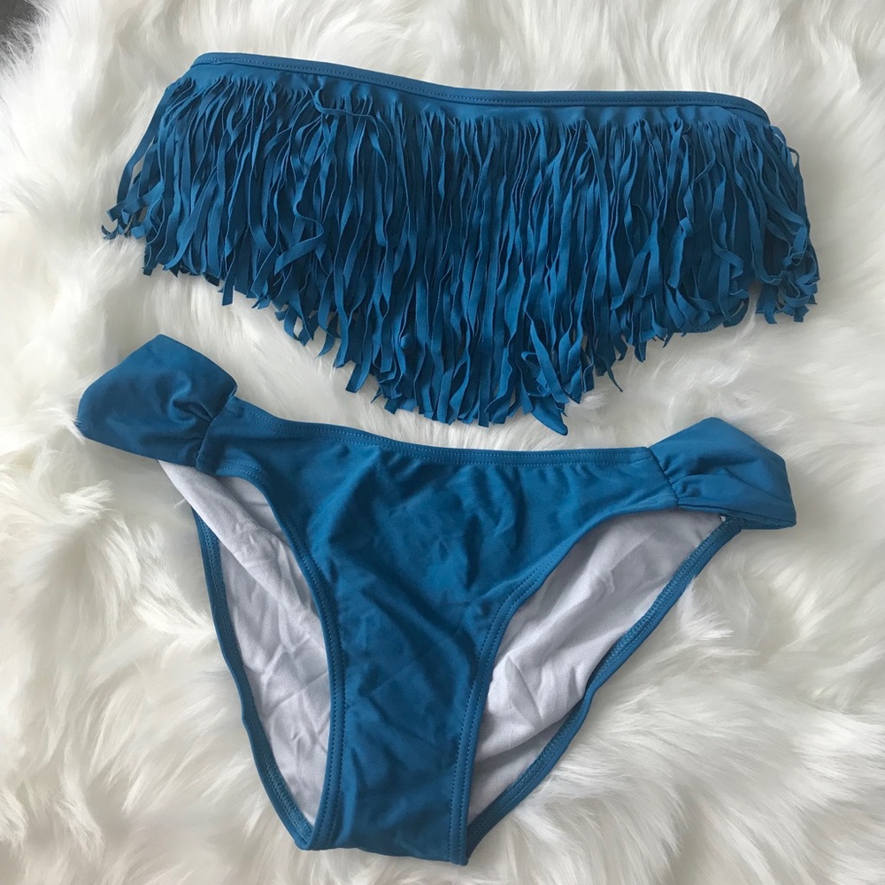 NEW Teal Blue Fringe Bikini